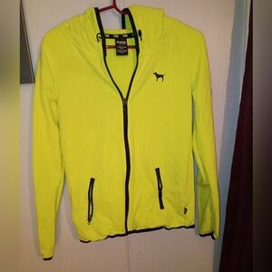 New PINK Victoria's Secret Lime Green Hoodie Full Zip Size S